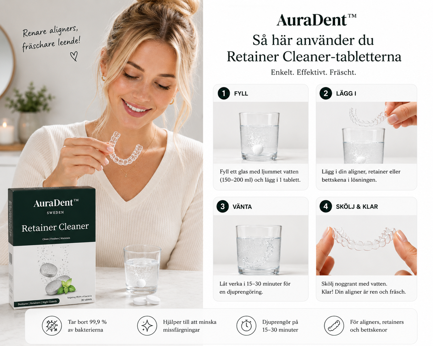 AuraDent™ Aligner Cleaner 36 tabletter
